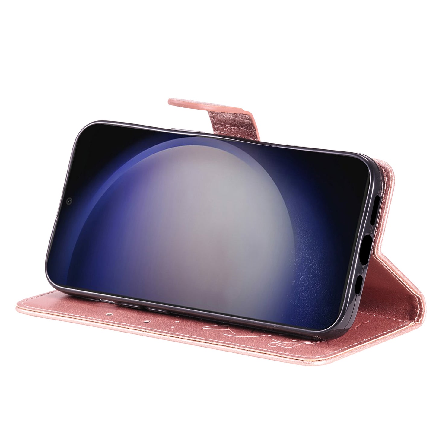 KT Imprinting Flower Series-4 For Samsung Galaxy S24 Case Cat Imprinted Leather Cover - Rose Gold