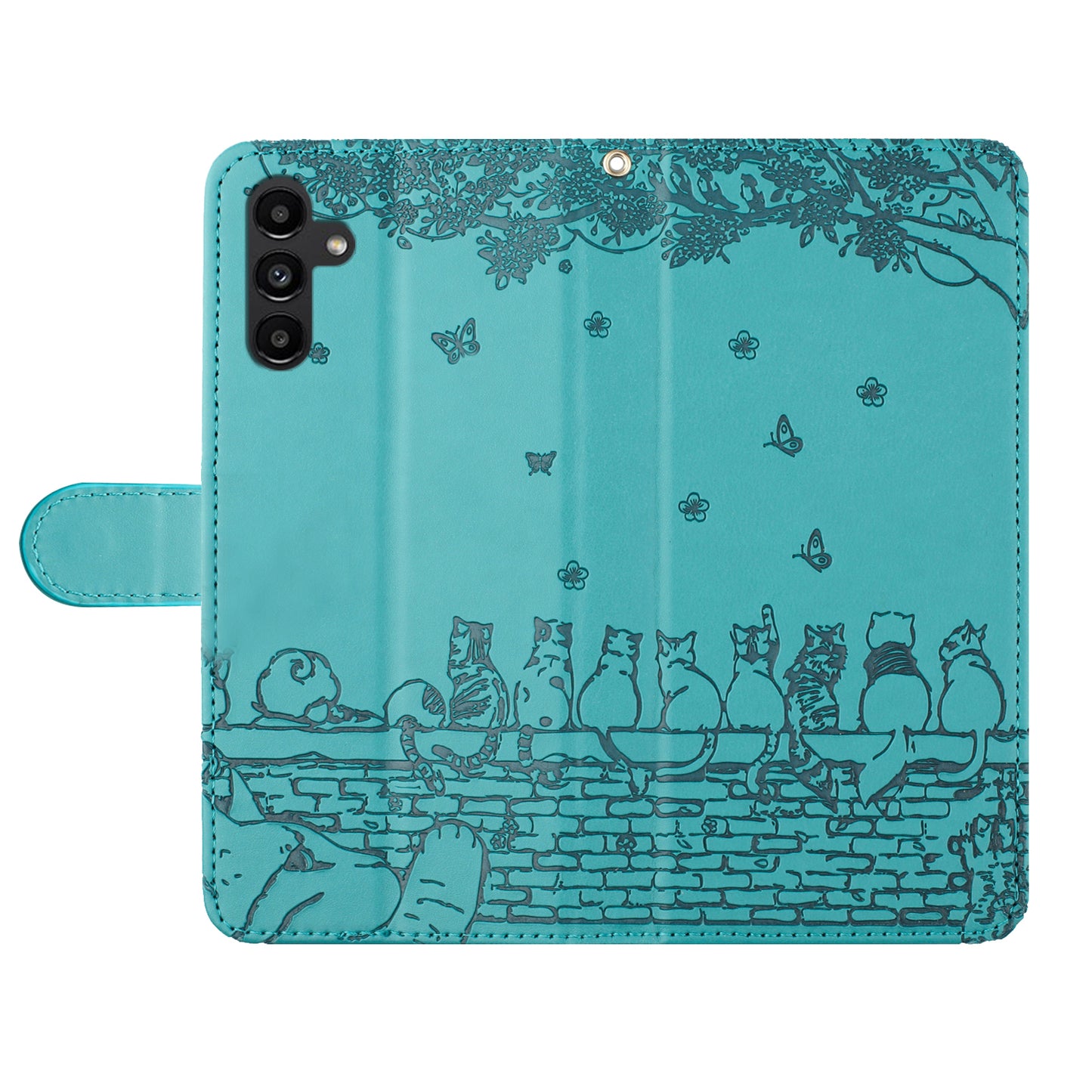 For Samsung Galaxy S24 Phone Cover Wall Cats Imprinted PU Leather Phone Case Wallet with Strap - Blue