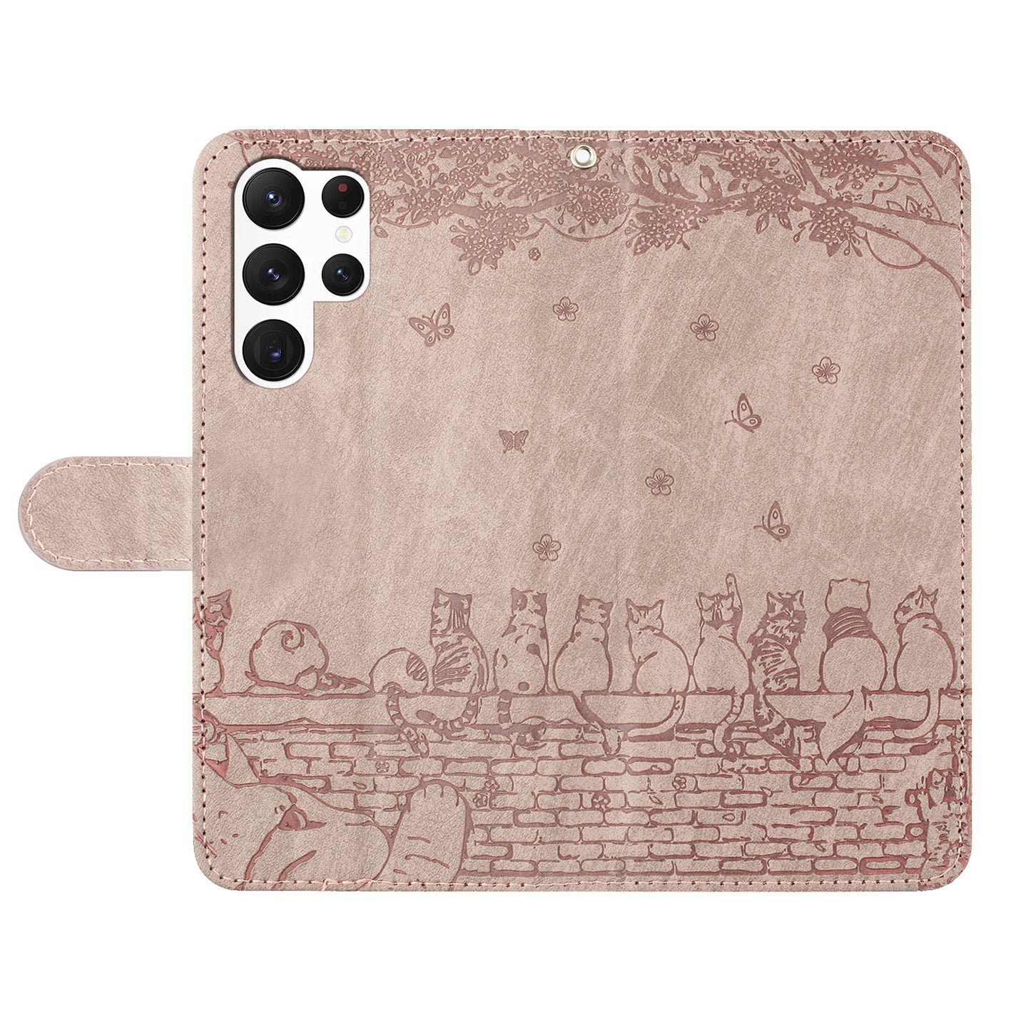 For Samsung Galaxy S24 Ultra Case Imprinted PU Leather Wallet Magnetic Phone Cover with Strap - Smoky Purple