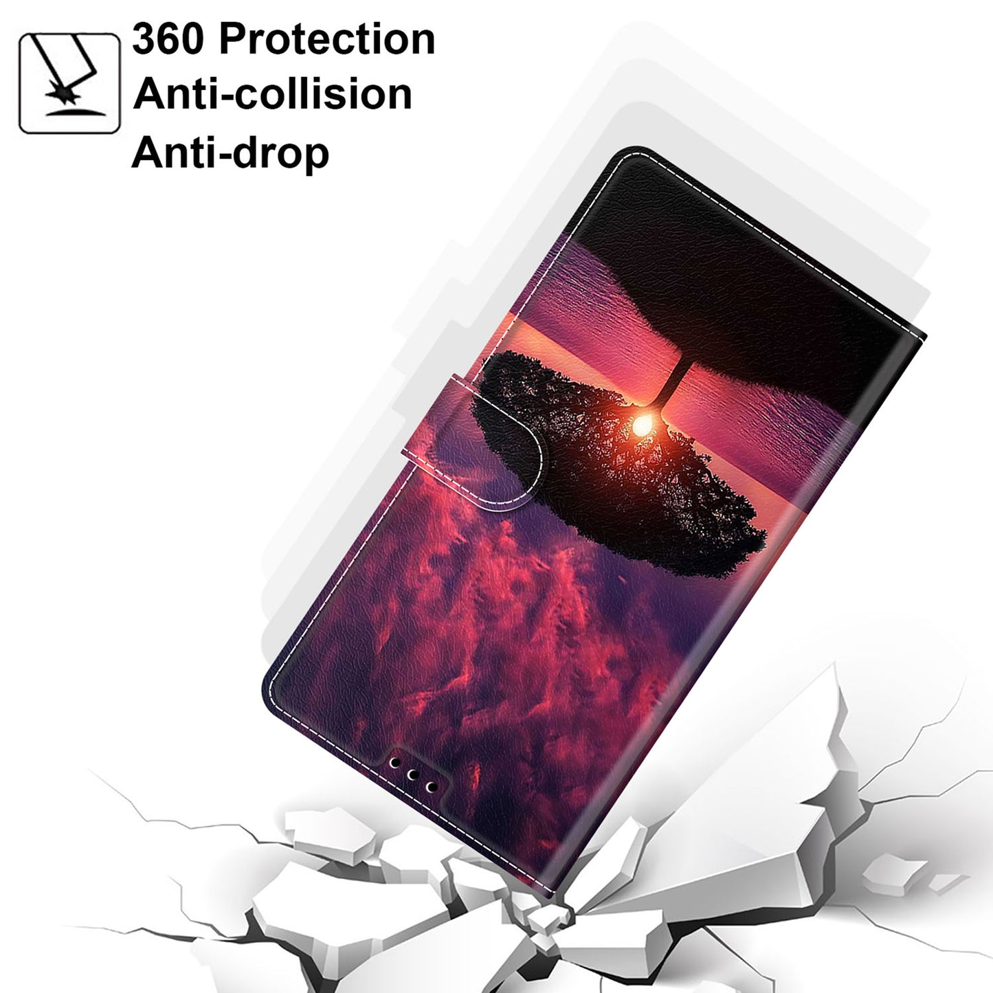 For Samsung Galaxy S24+ Case Pattern Printing Card Holder Phone Cover - Black Tree / Sunset