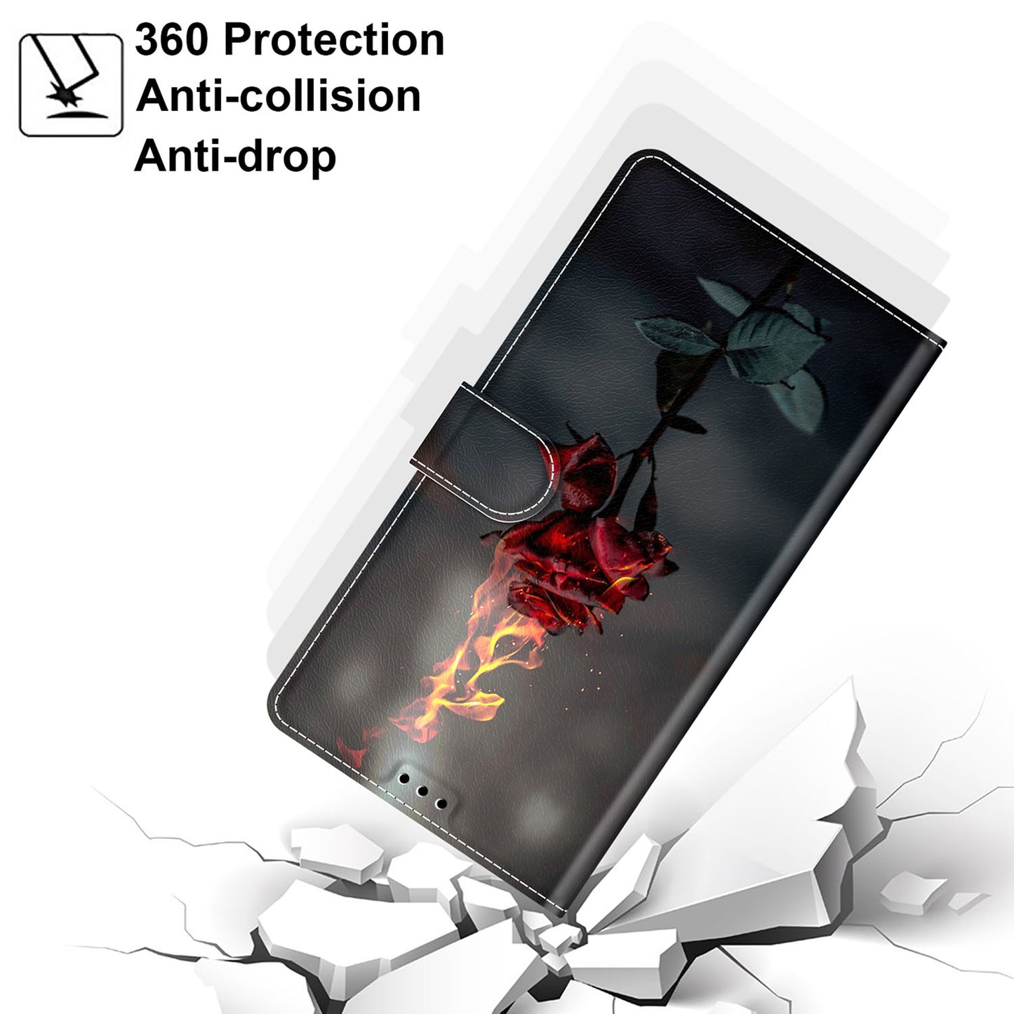 For Samsung Galaxy S24+ Case Pattern Printing Card Holder Phone Cover - Fire Rose