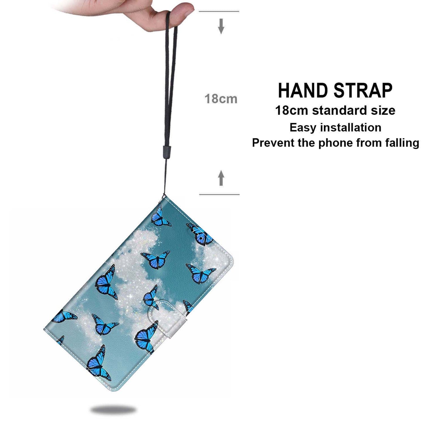 For Samsung Galaxy S24 Ultra Case Card Holder Leather Stand Phone Cover - White Cloud / Blue Butterflies
