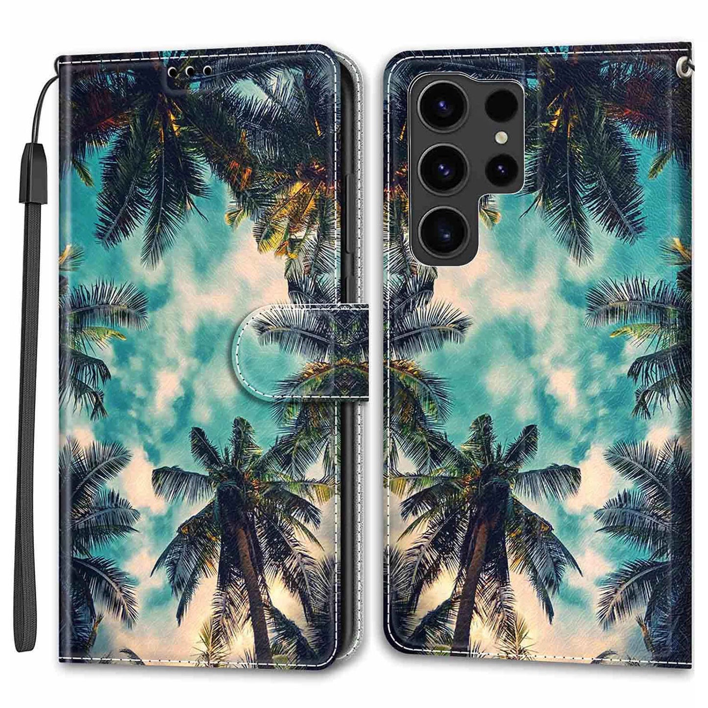 For Samsung Galaxy S24 Ultra Case Card Holder Leather Stand Phone Cover - Coconut Tree