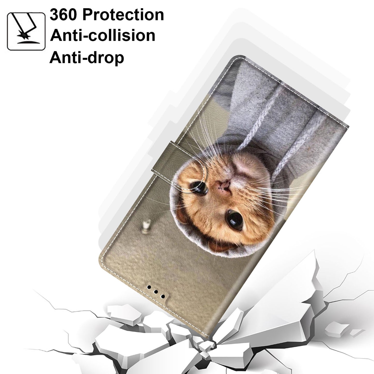 For Samsung Galaxy S24 Leather Case Card Holder Stand Cover - Yellow Cat / Sweater