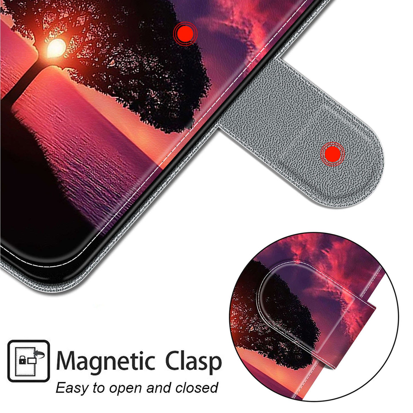 For Samsung Galaxy S24 Leather Case Card Holder Stand Cover - Black Tree / Sunset