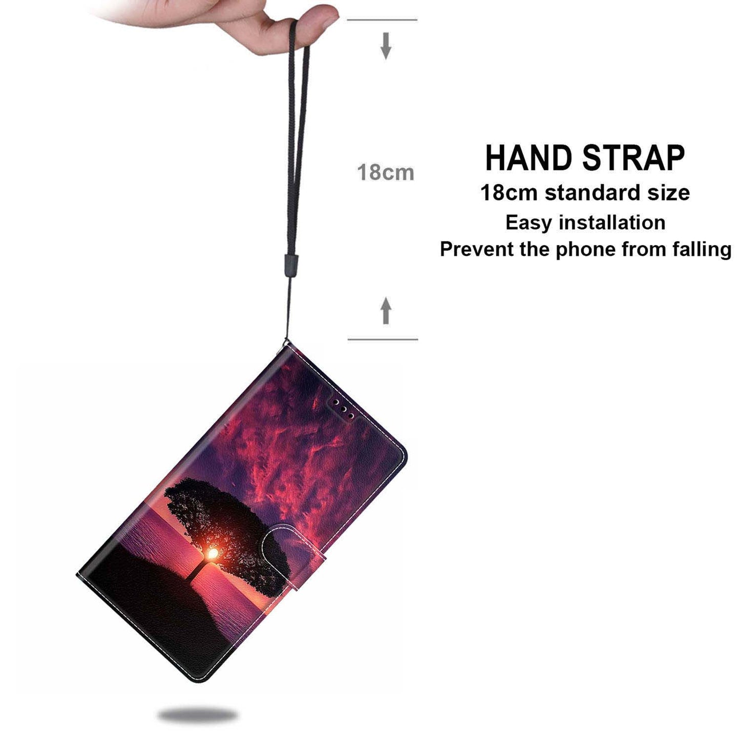 For Samsung Galaxy S24 Leather Case Card Holder Stand Cover - Black Tree / Sunset