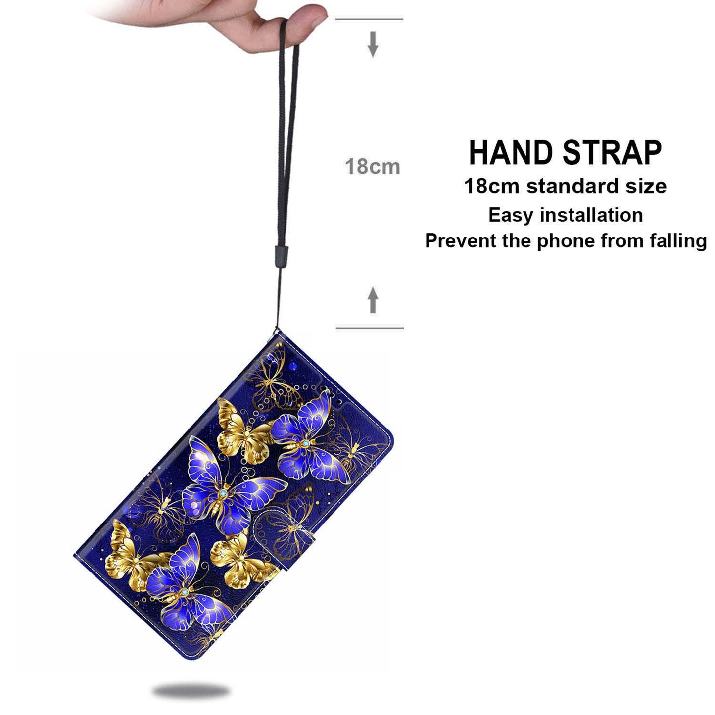 For Samsung Galaxy S24 Leather Case Card Holder Stand Cover - Golden Butterflies