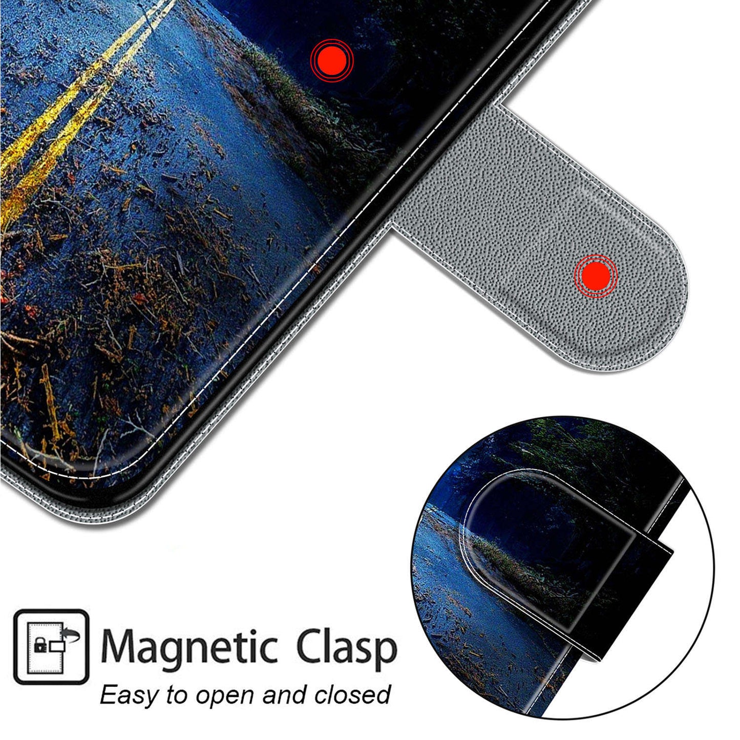 For Samsung Galaxy S24 Leather Case Card Holder Stand Cover - Night Road / Moon