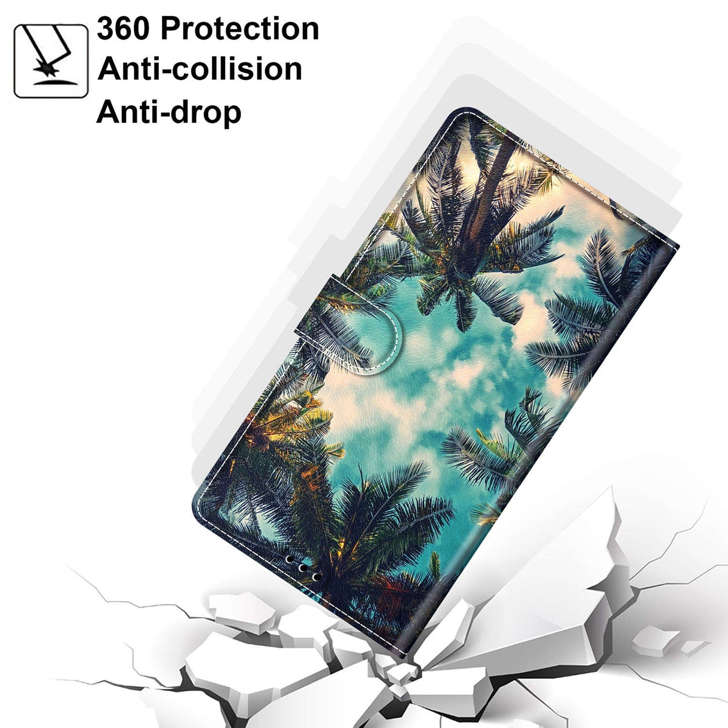 For Samsung Galaxy S24 Leather Case Card Holder Stand Cover - Coconut Tree