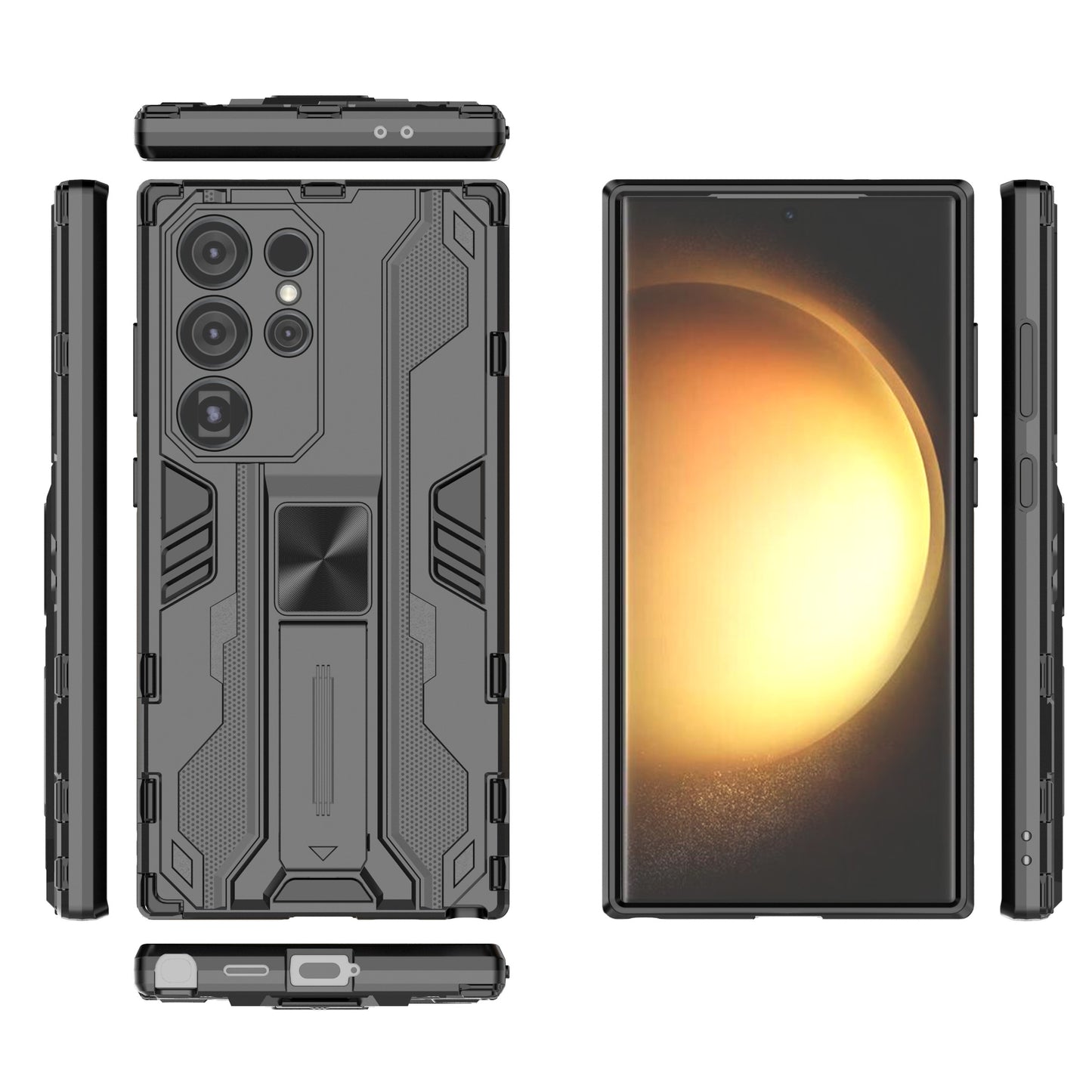 For Samsung Galaxy S24 Ultra Case Anti-Scratch PC+TPU Kickstand Cover - Black