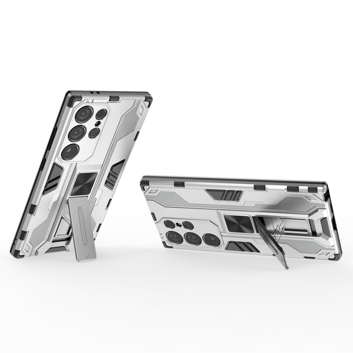 For Samsung Galaxy S24 Ultra Case Anti-Scratch PC+TPU Kickstand Cover - Silver