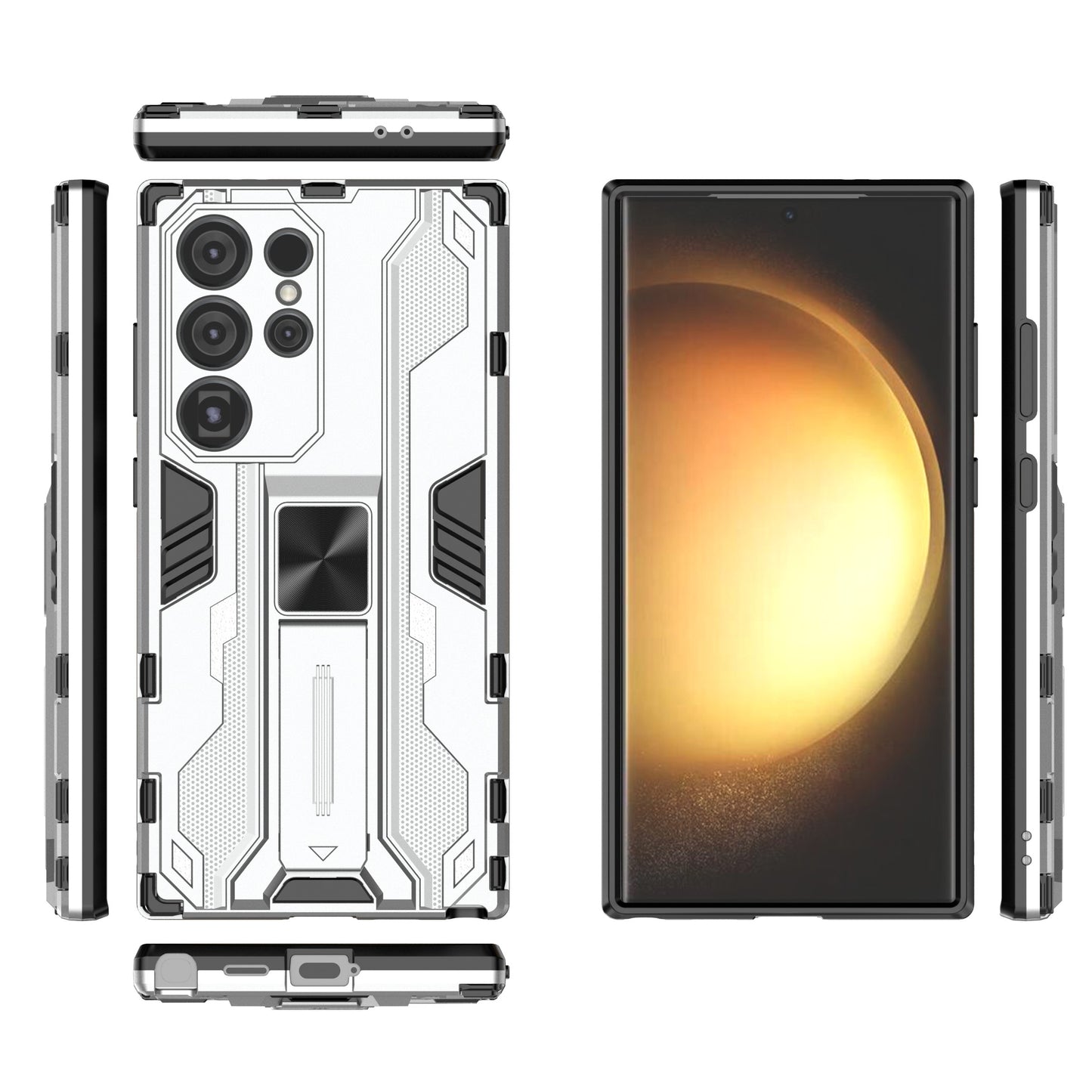 For Samsung Galaxy S24 Ultra Case Anti-Scratch PC+TPU Kickstand Cover - Silver
