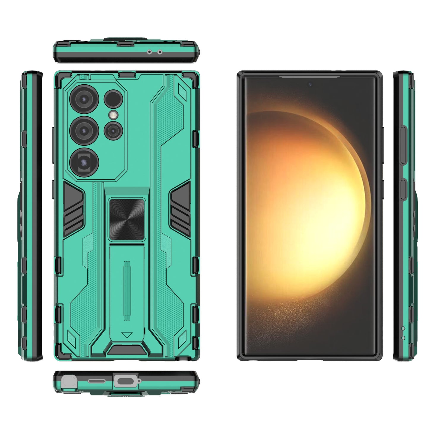 For Samsung Galaxy S24 Ultra Case Anti-Scratch PC+TPU Kickstand Cover - Green