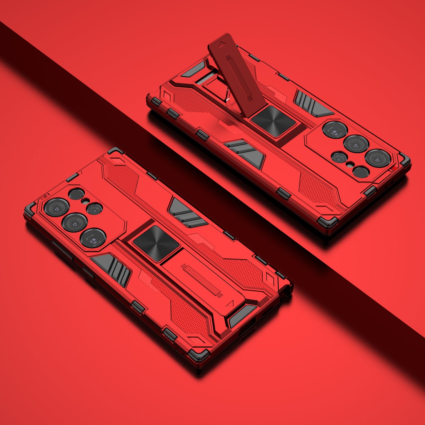 For Samsung Galaxy S24 Ultra Case Anti-Scratch PC+TPU Kickstand Cover - Red