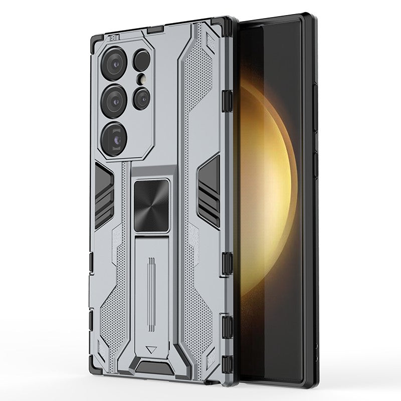For Samsung Galaxy S24 Ultra Case Anti-Scratch PC+TPU Kickstand Cover - Grey