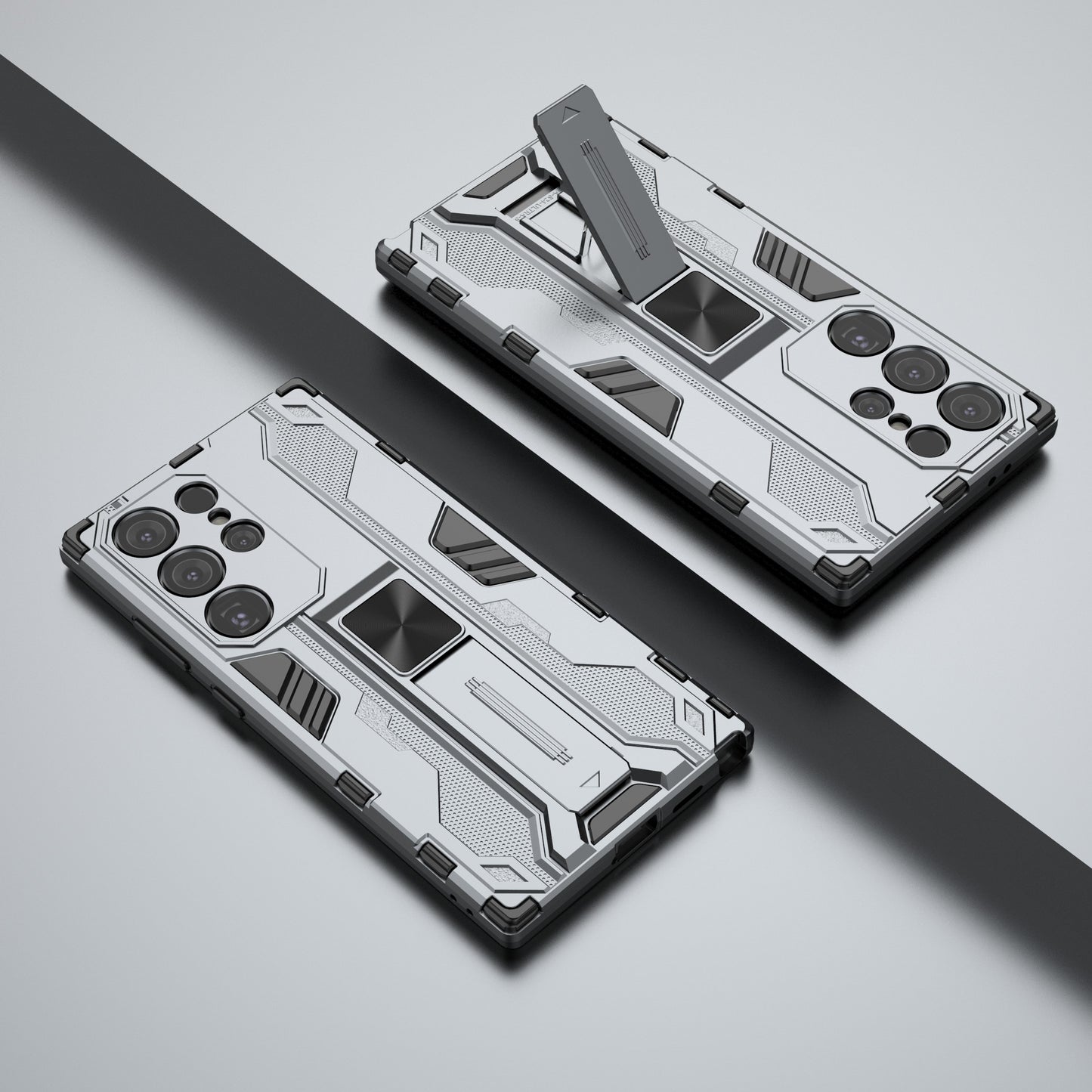 For Samsung Galaxy S24 Ultra Case Anti-Scratch PC+TPU Kickstand Cover - Grey
