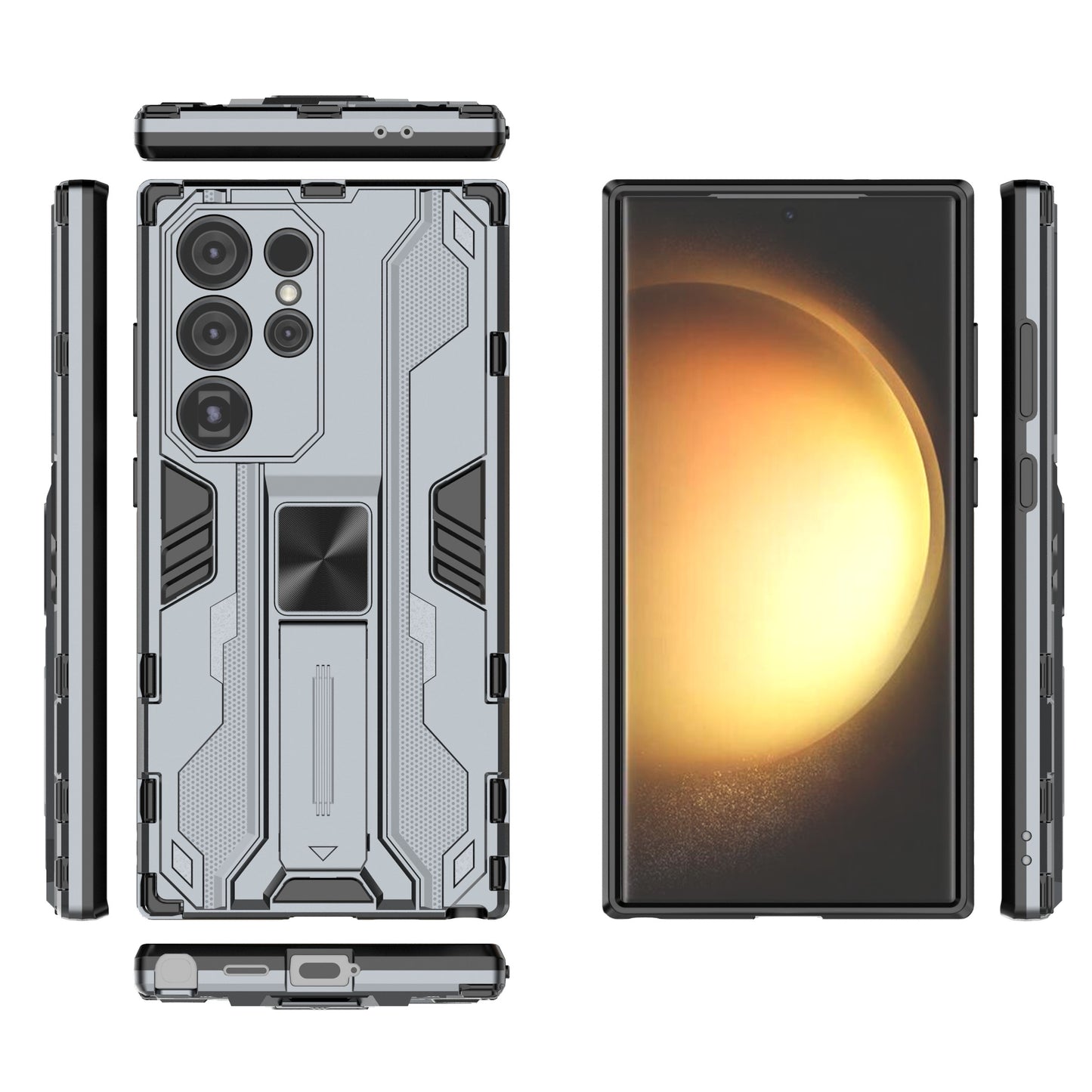 For Samsung Galaxy S24 Ultra Case Anti-Scratch PC+TPU Kickstand Cover - Grey