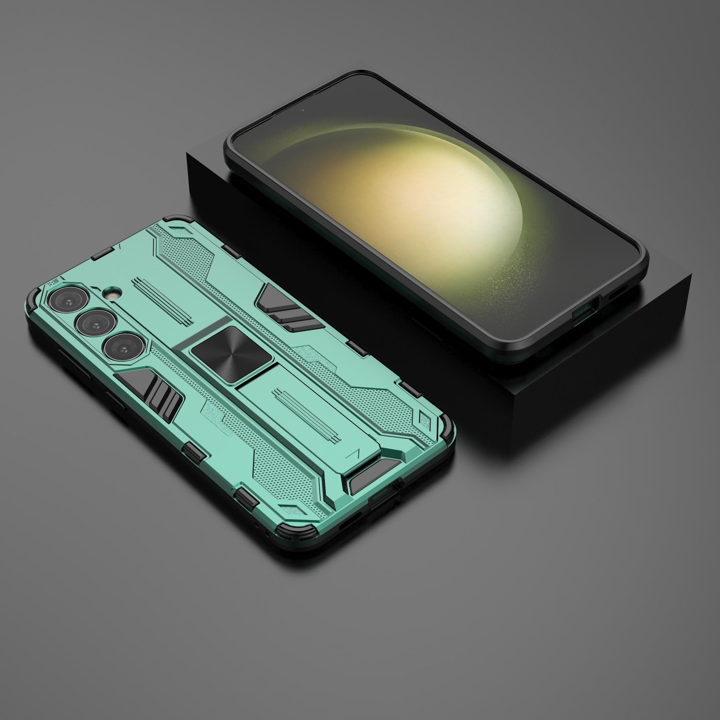 For Samsung Galaxy S24+ Case Kickstand PC+TPU Cell Phone Cover - Green