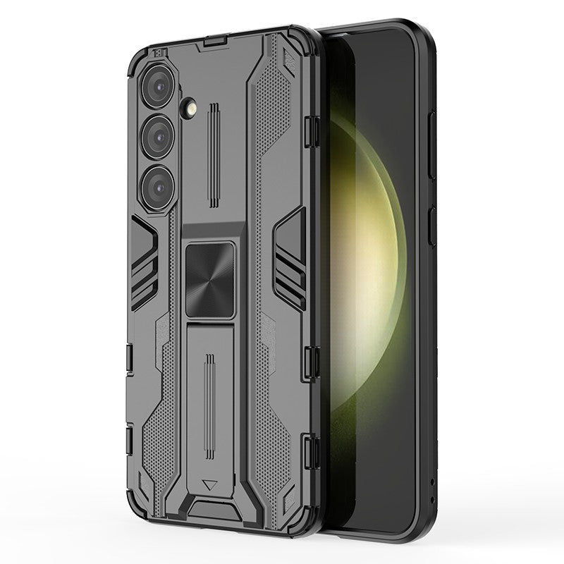 For Samsung Galaxy S24+ Case Kickstand PC+TPU Cell Phone Cover - Black