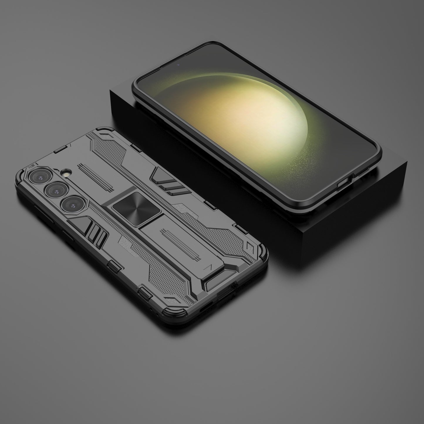 For Samsung Galaxy S24+ Case Kickstand PC+TPU Cell Phone Cover - Black