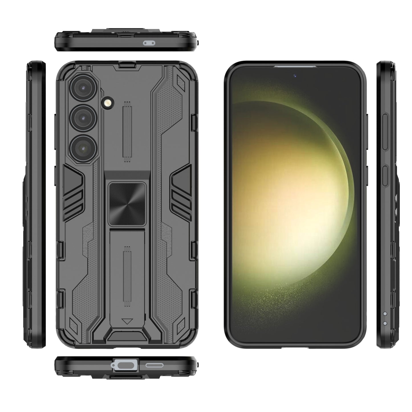 For Samsung Galaxy S24+ Case Kickstand PC+TPU Cell Phone Cover - Black
