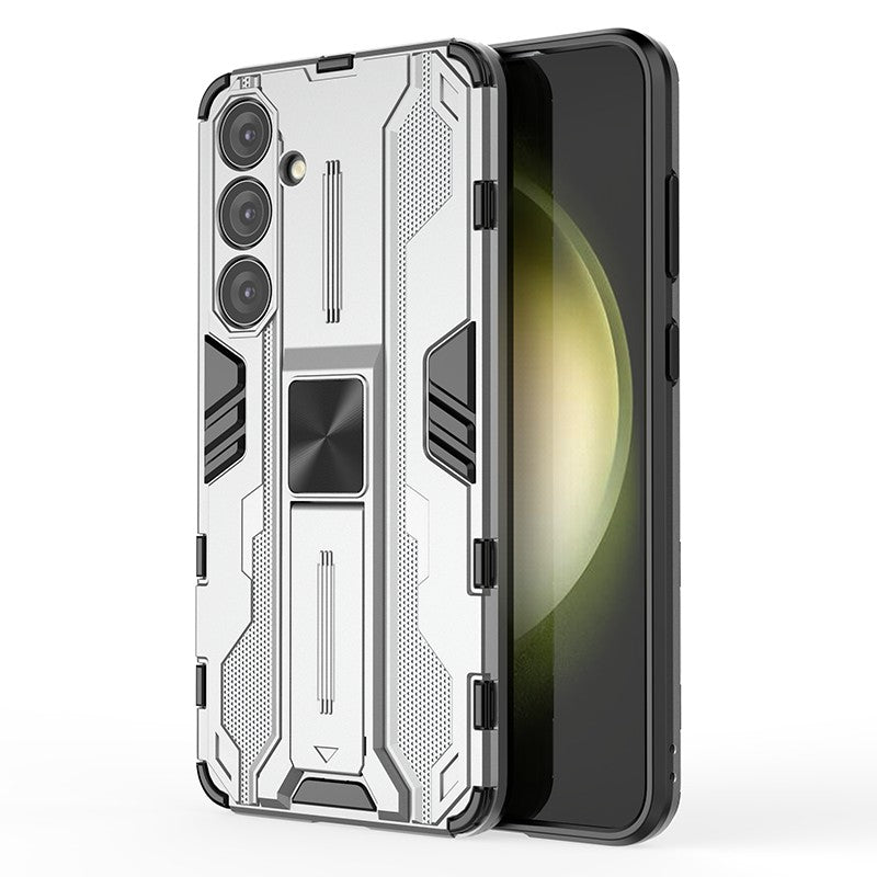 For Samsung Galaxy S24+ Case Kickstand PC+TPU Cell Phone Cover - Silver