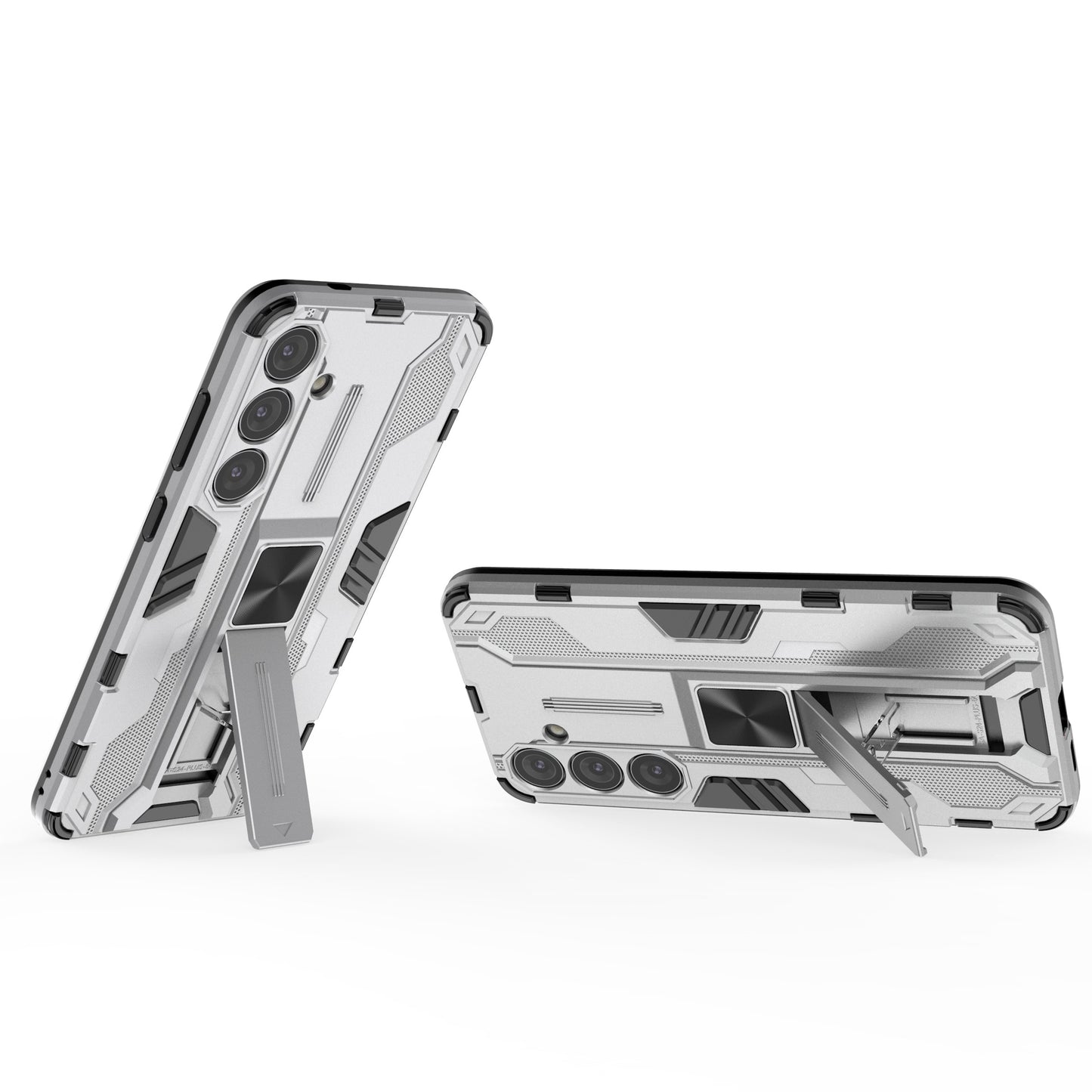 For Samsung Galaxy S24+ Case Kickstand PC+TPU Cell Phone Cover - Silver