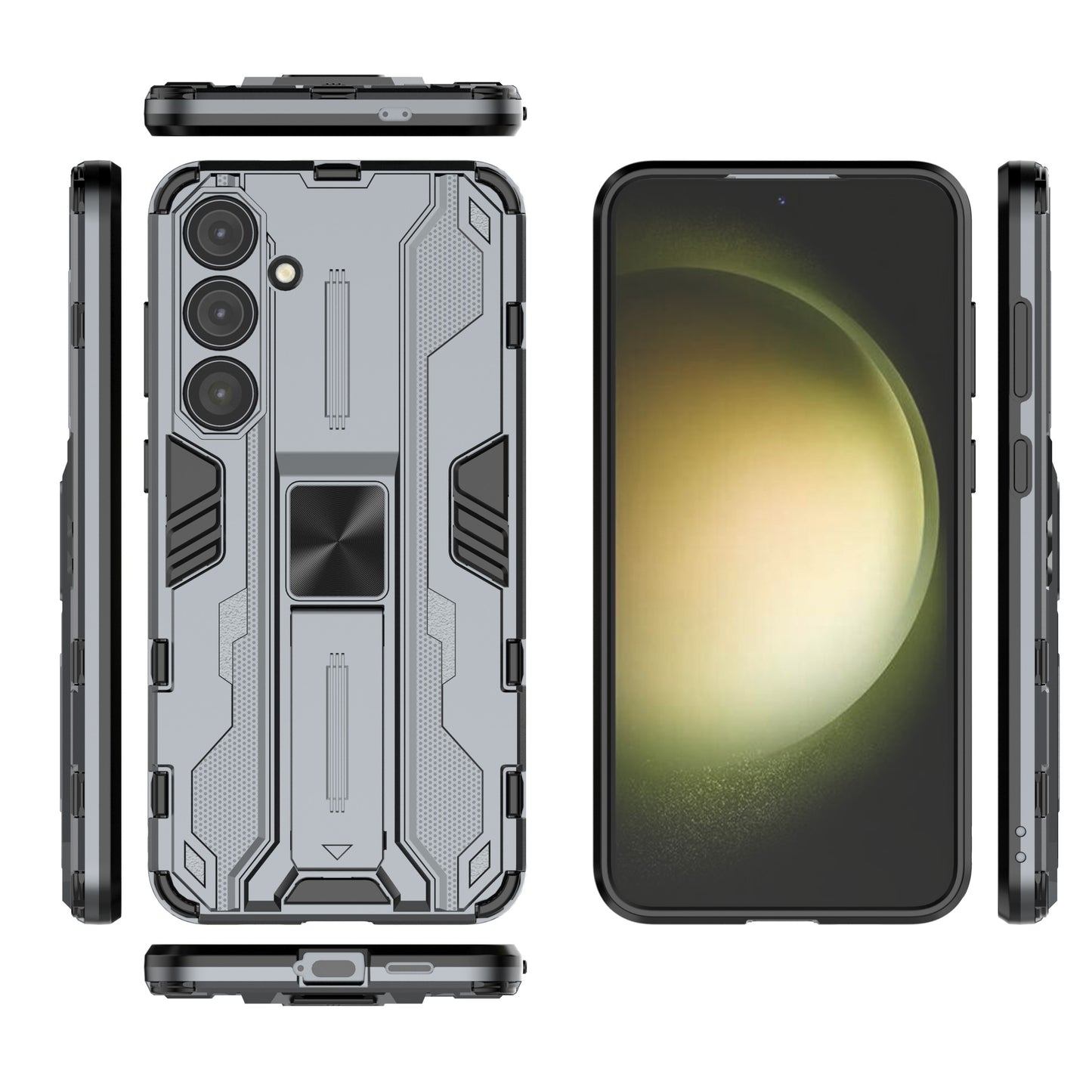 For Samsung Galaxy S24+ Case Kickstand PC+TPU Cell Phone Cover - Grey