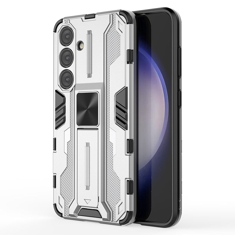 For Samsung Galaxy S24 Case Kickstand Rugged Protective Phone Cover - Silver