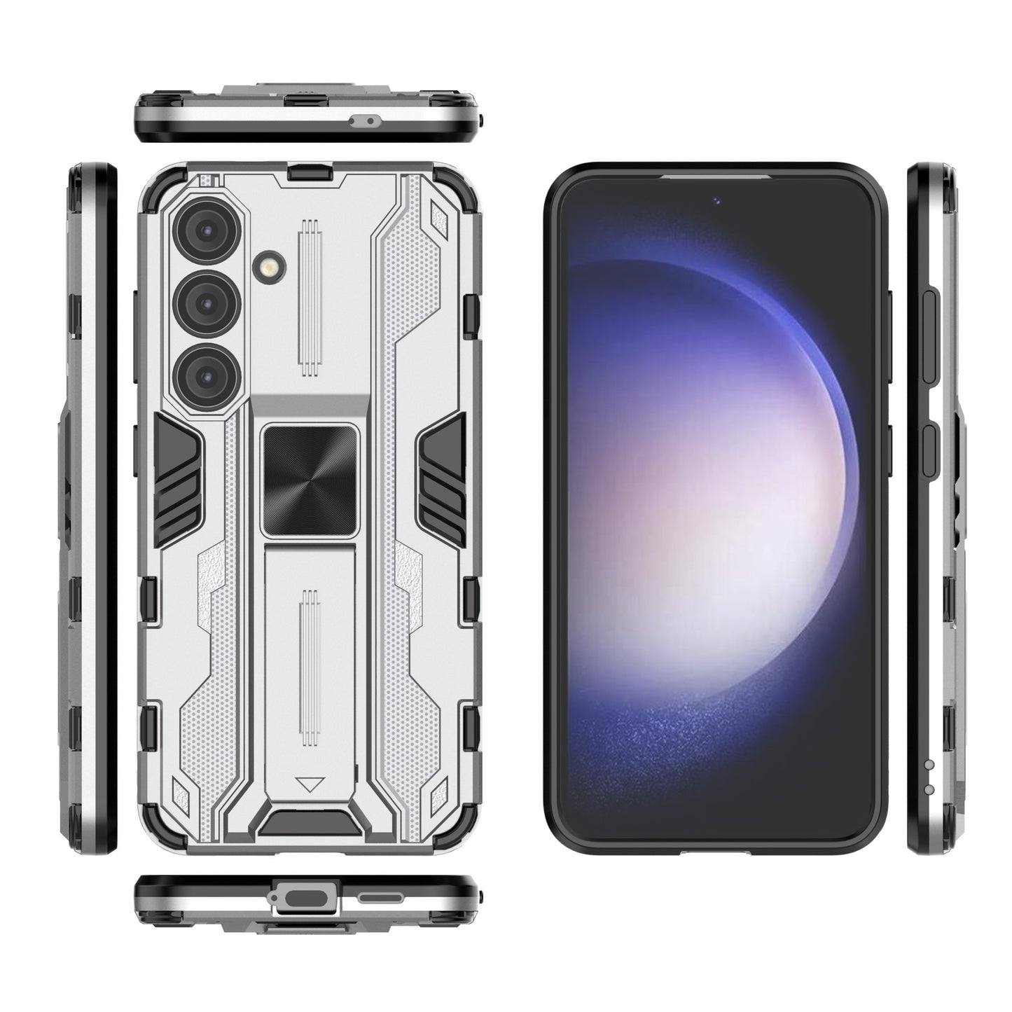 For Samsung Galaxy S24 Case Kickstand Rugged Protective Phone Cover - Silver