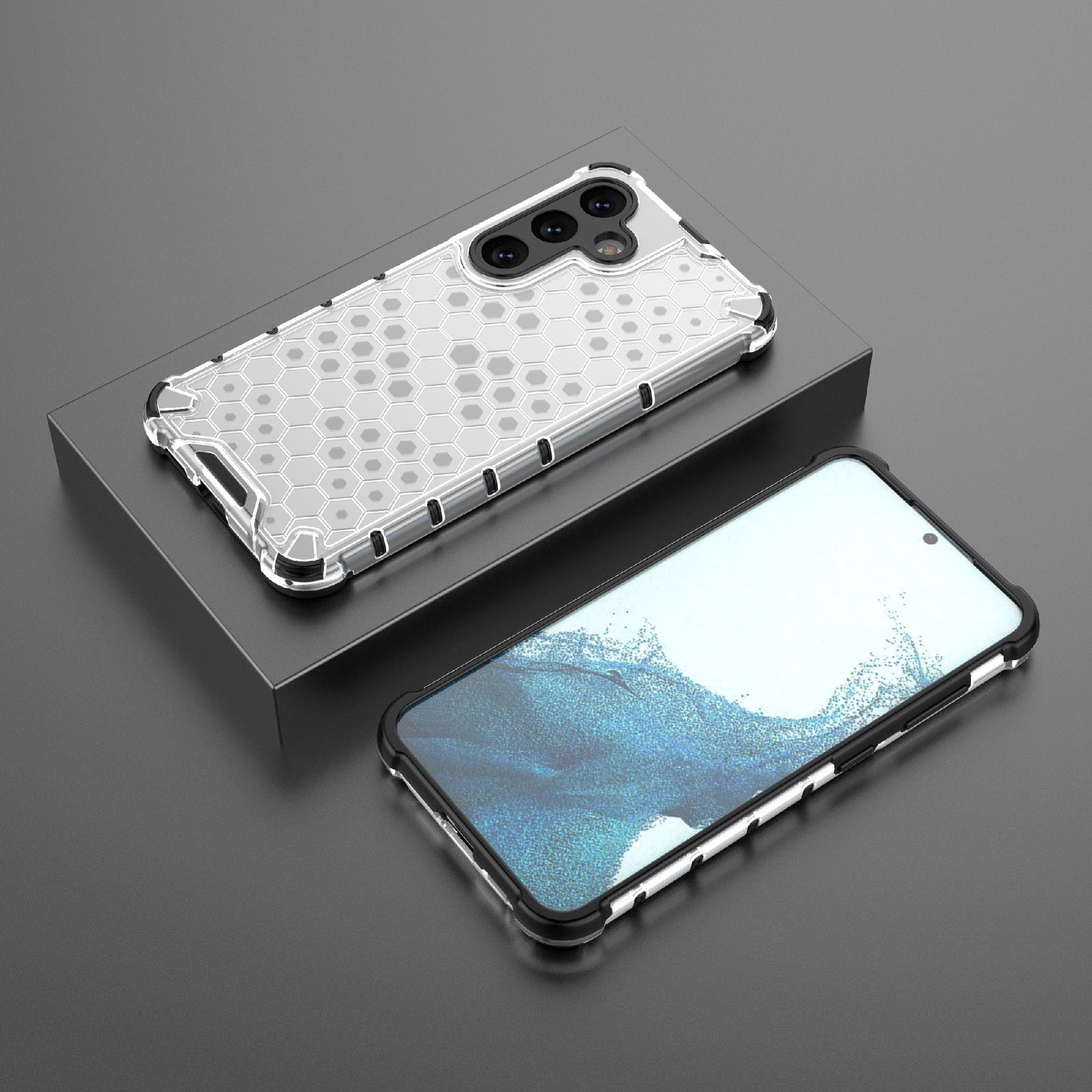 For Samsung Galaxy S24+ Case Reinforced Corner Phone Cover with Honeycomb Design - Grey