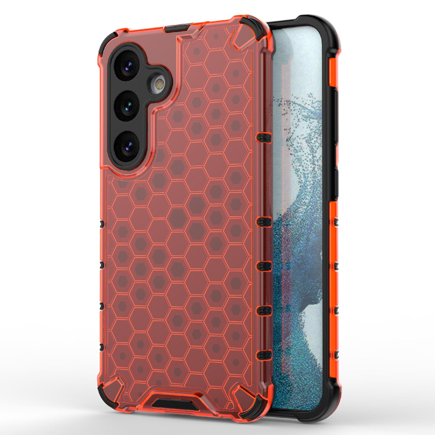 For Samsung Galaxy S24+ Case Reinforced Corner Phone Cover with Honeycomb Design - Red