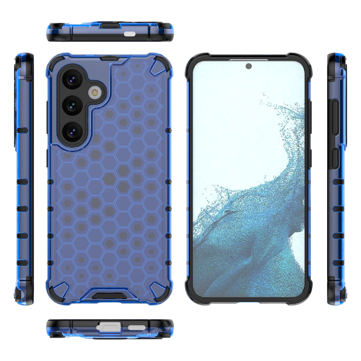 For Samsung Galaxy S24+ Case Reinforced Corner Phone Cover with Honeycomb Design - Blue