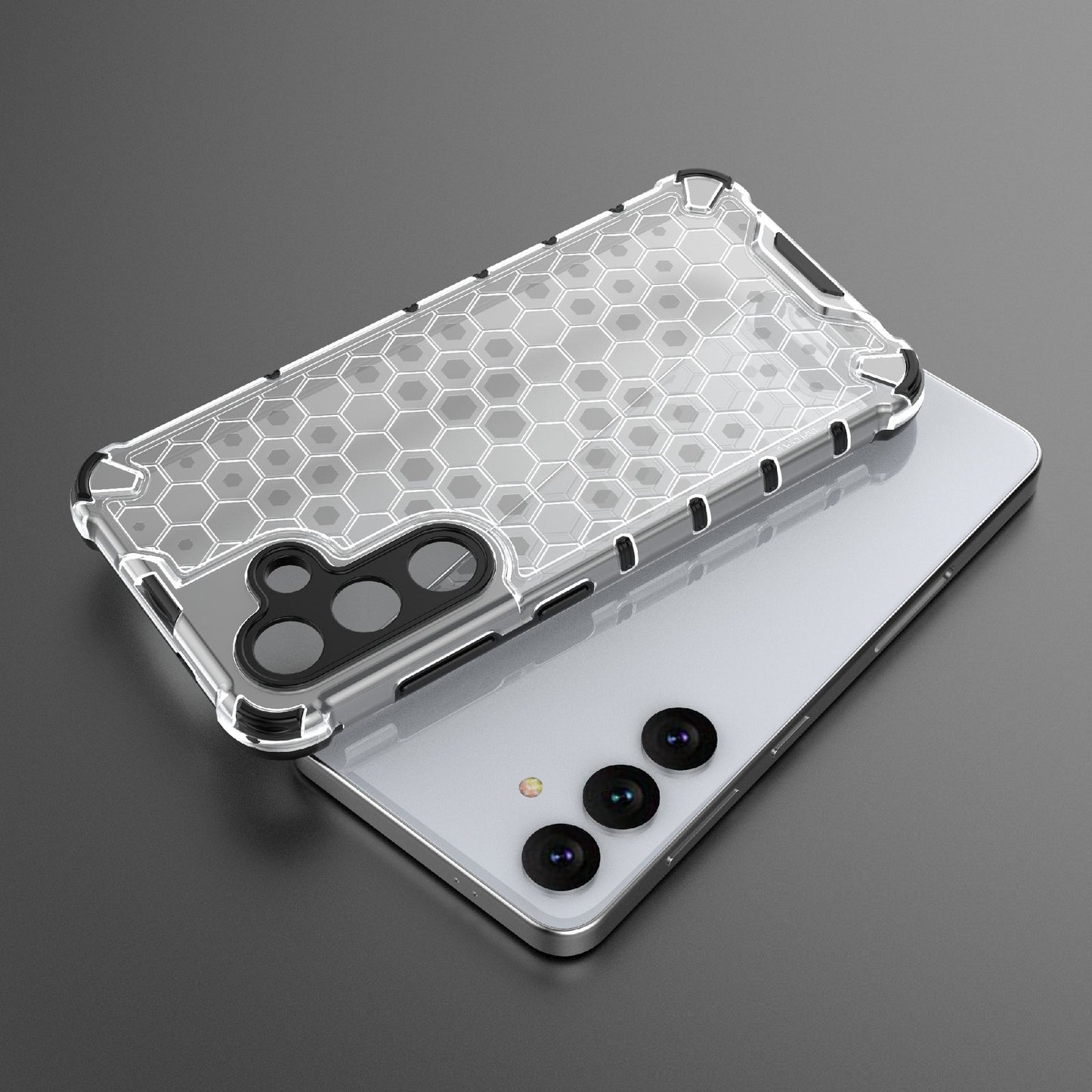 For Samsung Galaxy S24 Case TPU+PC Honeycomb Design Phone Cover - Grey