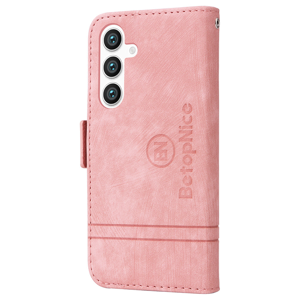 BETOPNICE 001 for Samsung Galaxy S24 Case Leather Wallet Flip Protective Phone Cover - Pink