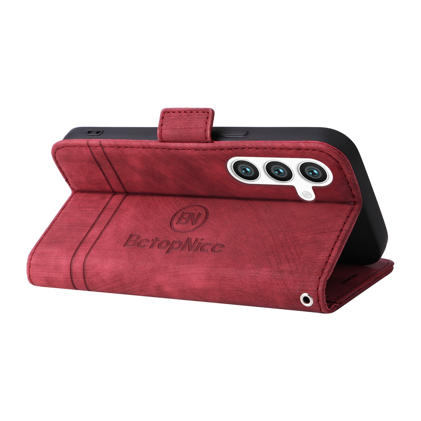 BETOPNICE 001 for Samsung Galaxy S24 Case Leather Wallet Flip Protective Phone Cover - Red