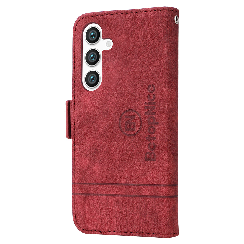 BETOPNICE 001 for Samsung Galaxy S24 Case Leather Wallet Flip Protective Phone Cover - Red