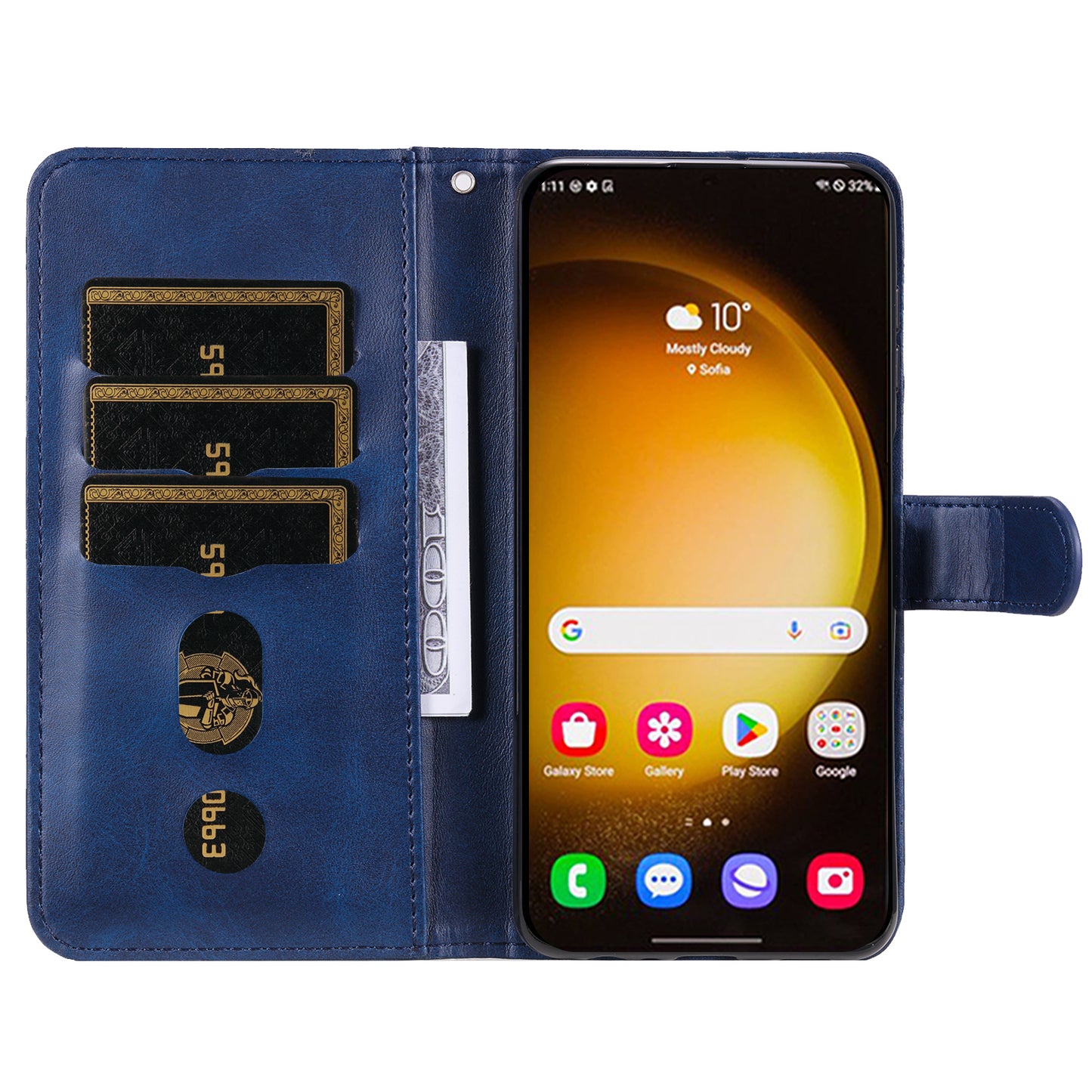 For Samsung Galaxy S24 Ultra Case PU Leather Zipper Wallet Phone Cover - Blue