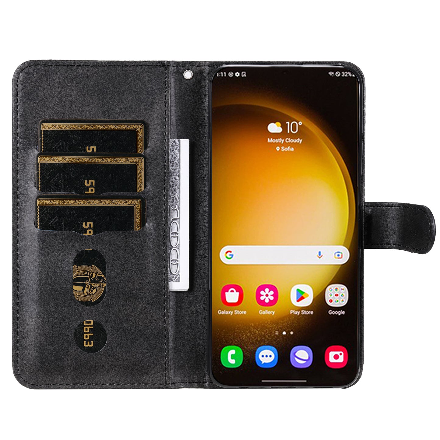 For Samsung Galaxy S24 Ultra Case PU Leather Zipper Wallet Phone Cover - Black