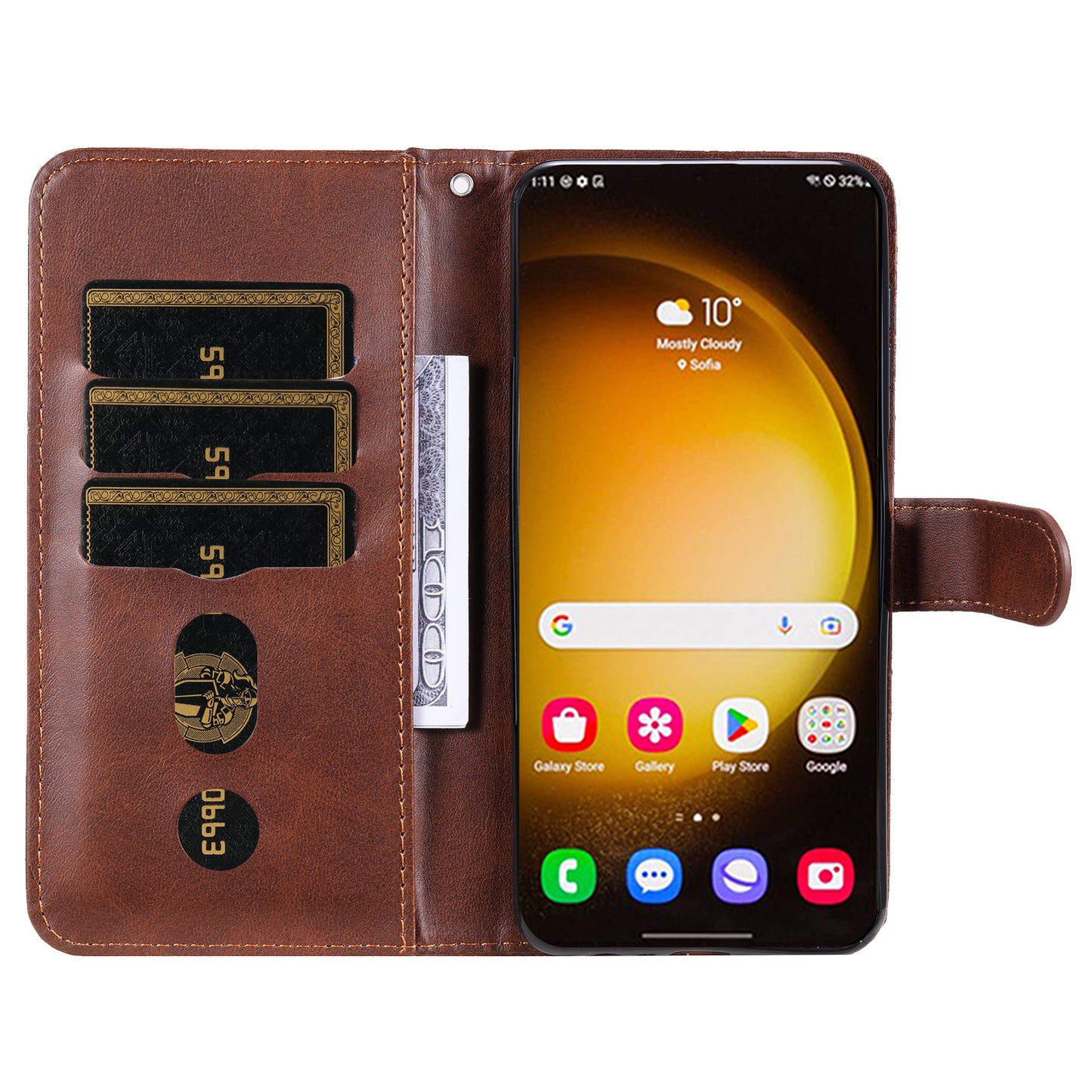 For Samsung Galaxy S24 Ultra Case PU Leather Zipper Wallet Phone Cover - Brown
