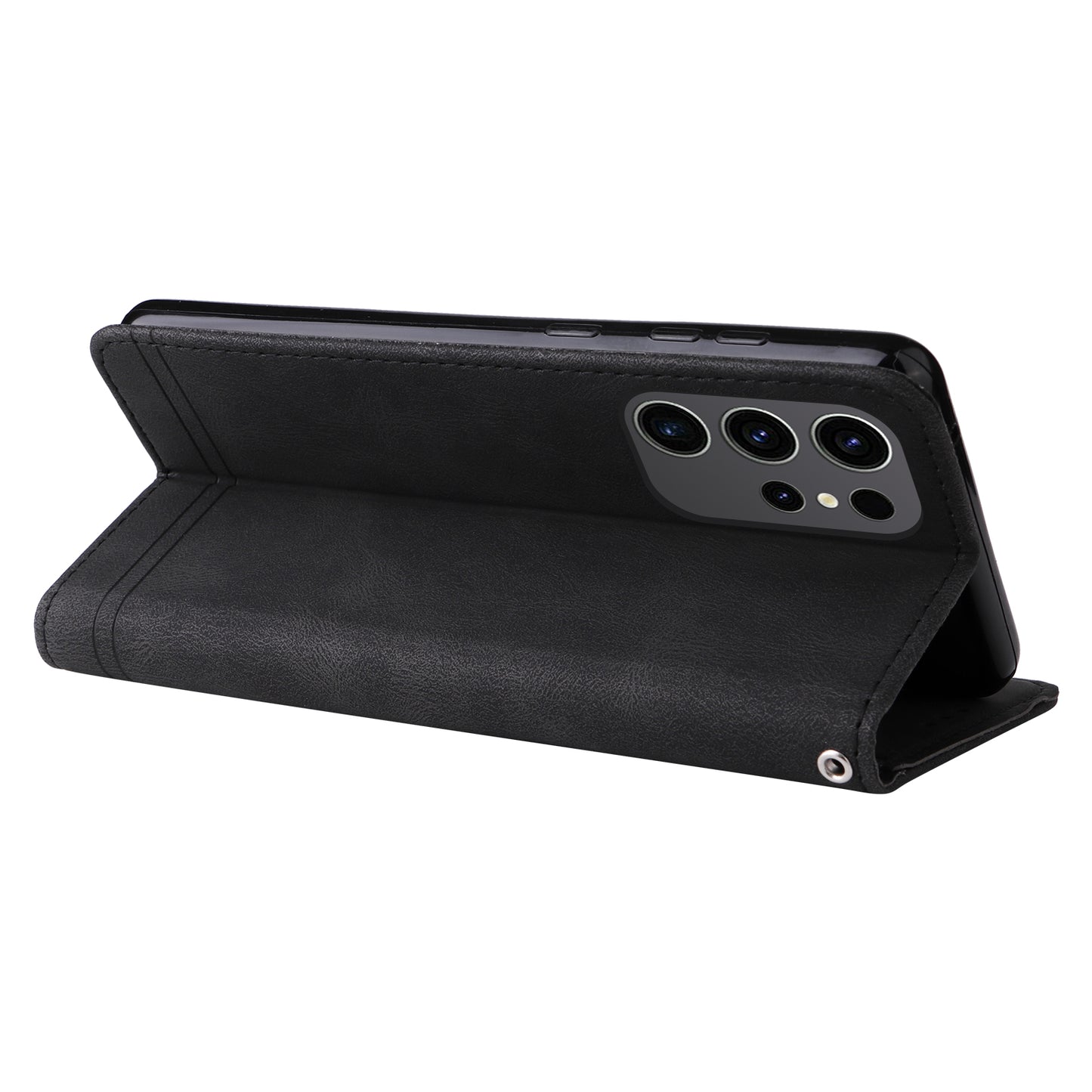 For Samsung Galaxy S24 Ultra Case Skin-touch Leather Imprinted Phone Cover - Black