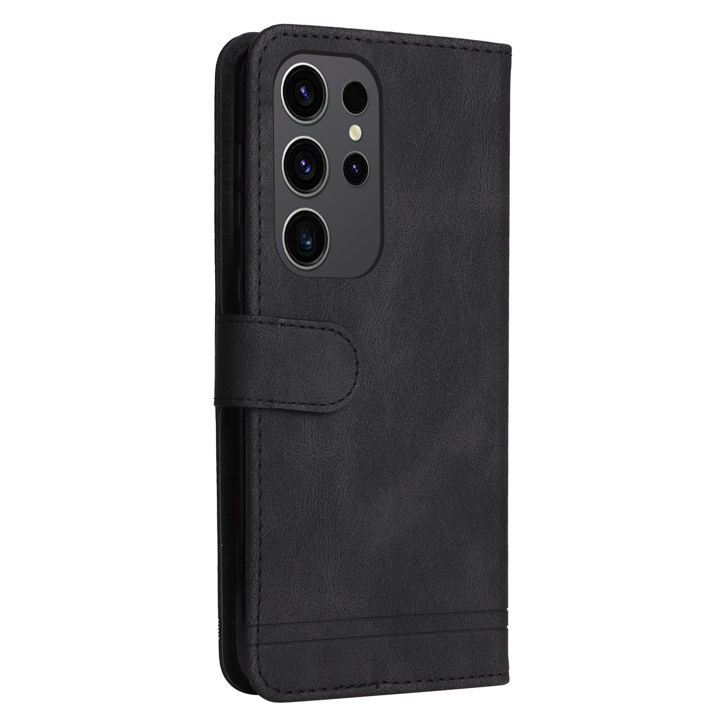 For Samsung Galaxy S24 Ultra Case Skin-touch Leather Imprinted Phone Cover - Black