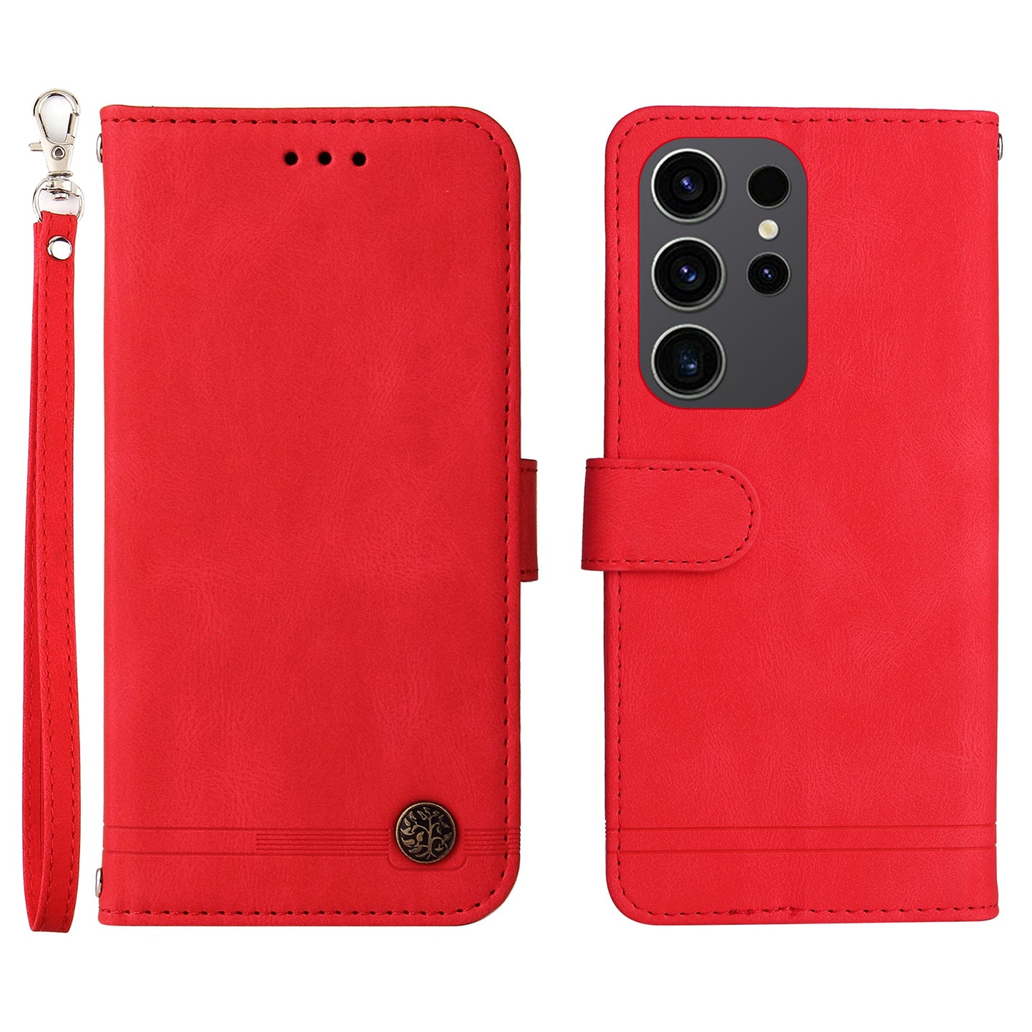 For Samsung Galaxy S24 Ultra Case Skin-touch Leather Imprinted Phone Cover - Red