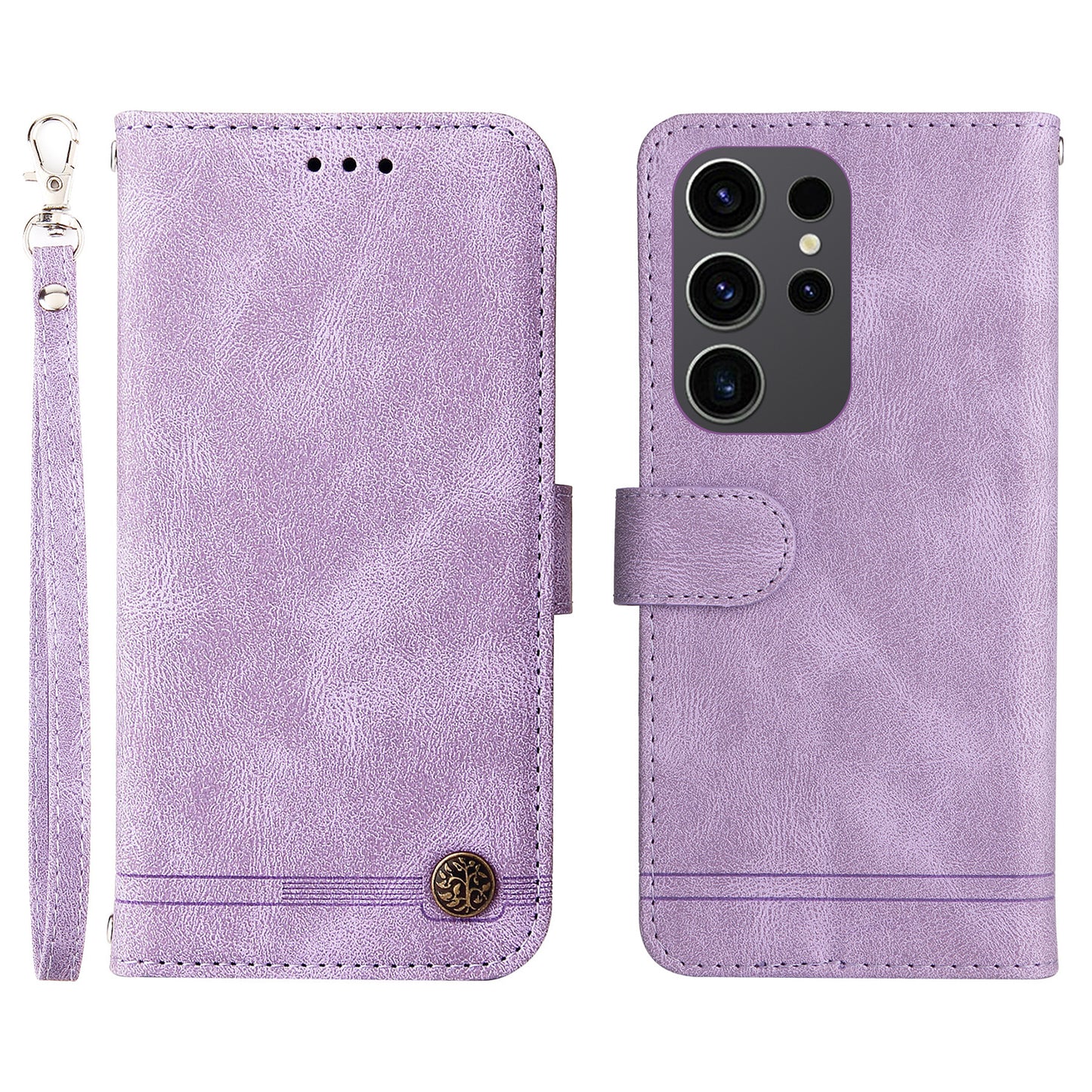 For Samsung Galaxy S24 Ultra Case Skin-touch Leather Imprinted Phone Cover - Purple