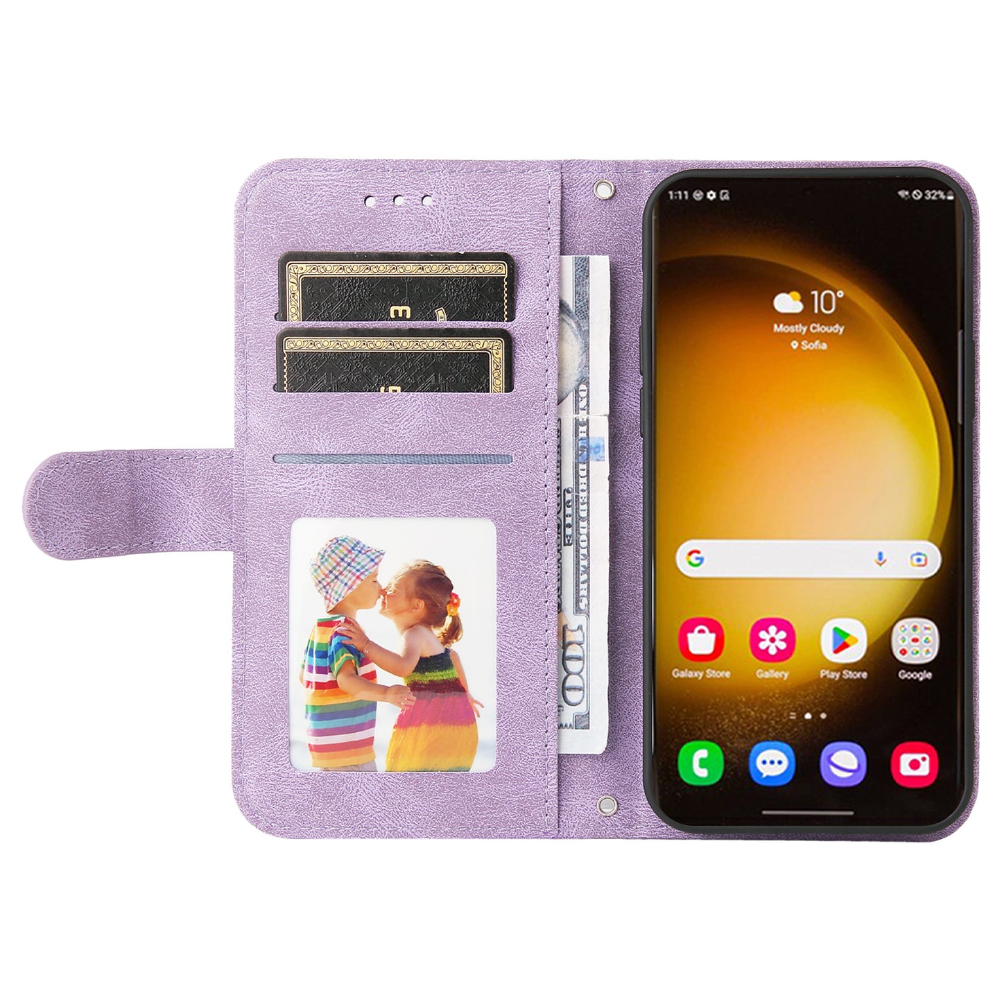 For Samsung Galaxy S24 Ultra Case Skin-touch Leather Imprinted Phone Cover - Purple