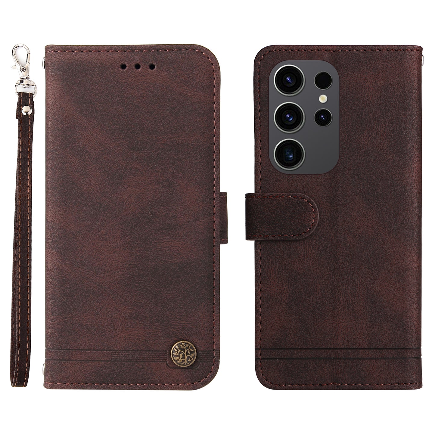 For Samsung Galaxy S24 Ultra Case Skin-touch Leather Imprinted Phone Cover - Brown