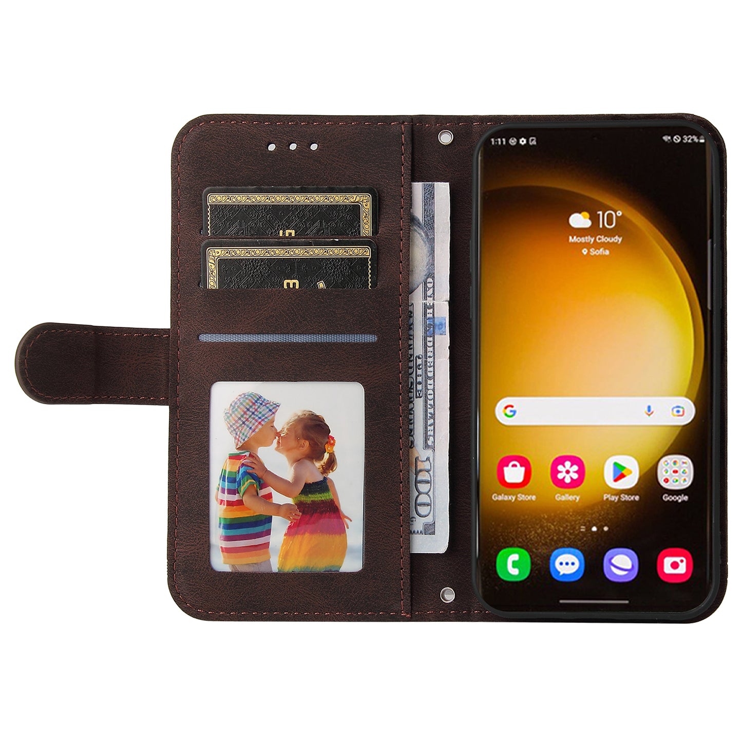 For Samsung Galaxy S24 Ultra Case Skin-touch Leather Imprinted Phone Cover - Brown