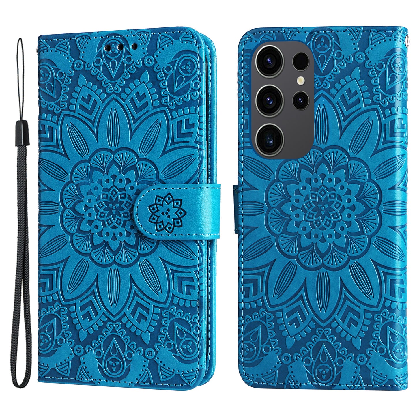 For Samsung Galaxy S24 Ultra Case Leather Wallet Flip Protective Phone Cover - Blue