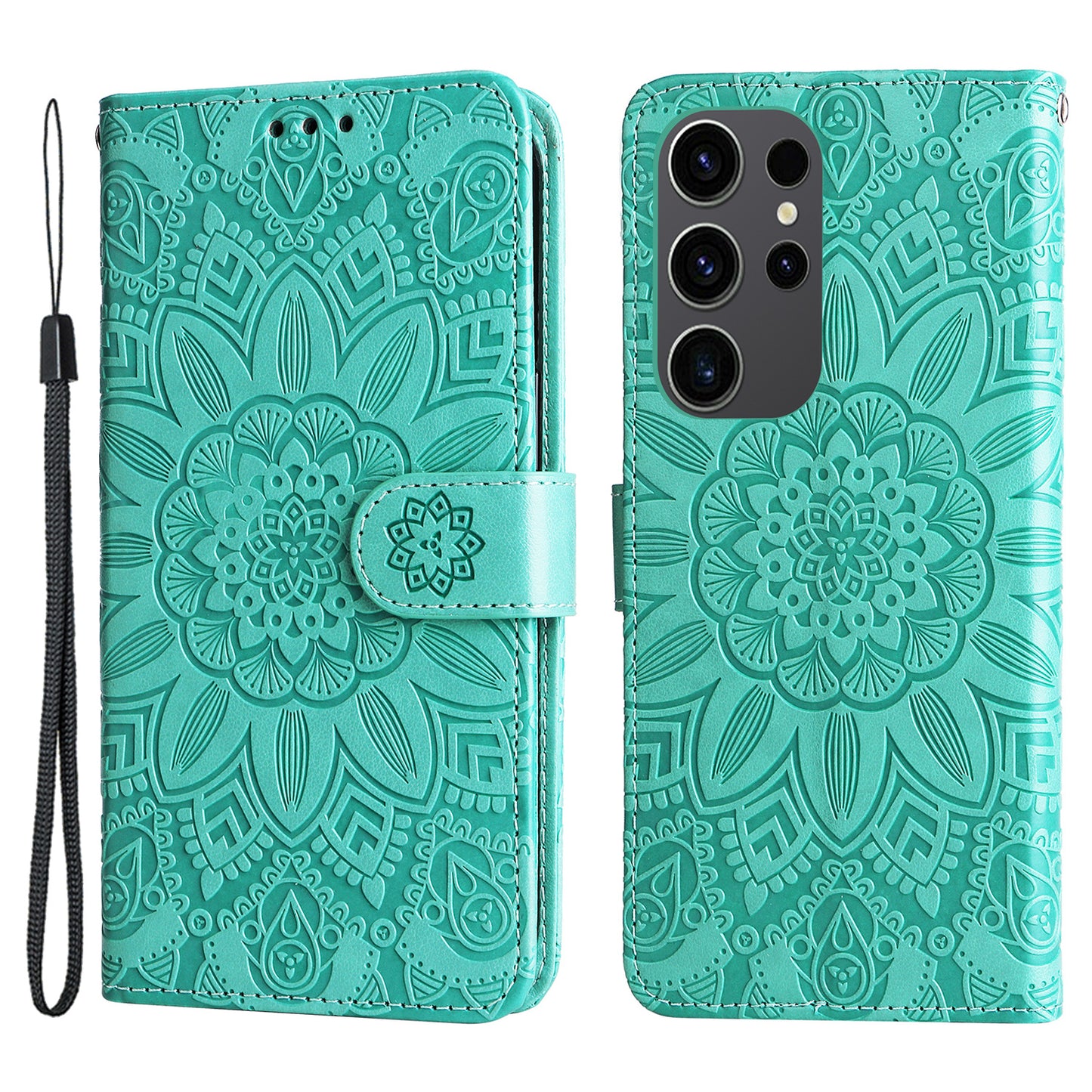 For Samsung Galaxy S24 Ultra Case Leather Wallet Flip Protective Phone Cover - Green
