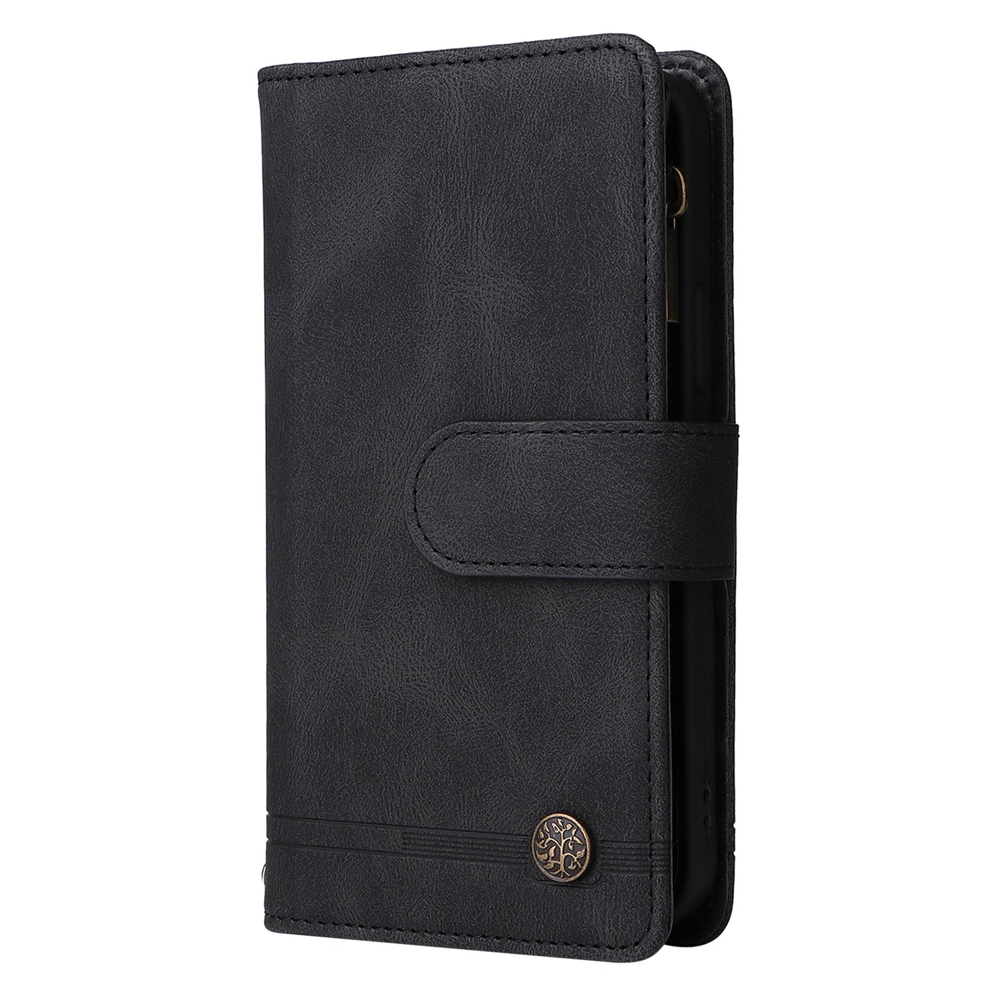 For Samsung Galaxy S24 Case PU Leather Zipper Card Slots Phone Cover - Black